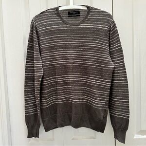 All Saints Gray Striped Crewneck Sweater